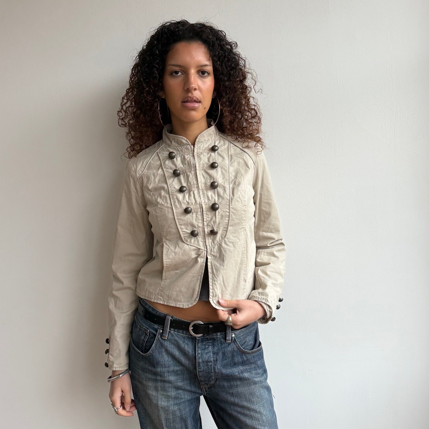 Cream hook eye military jacket - Size S