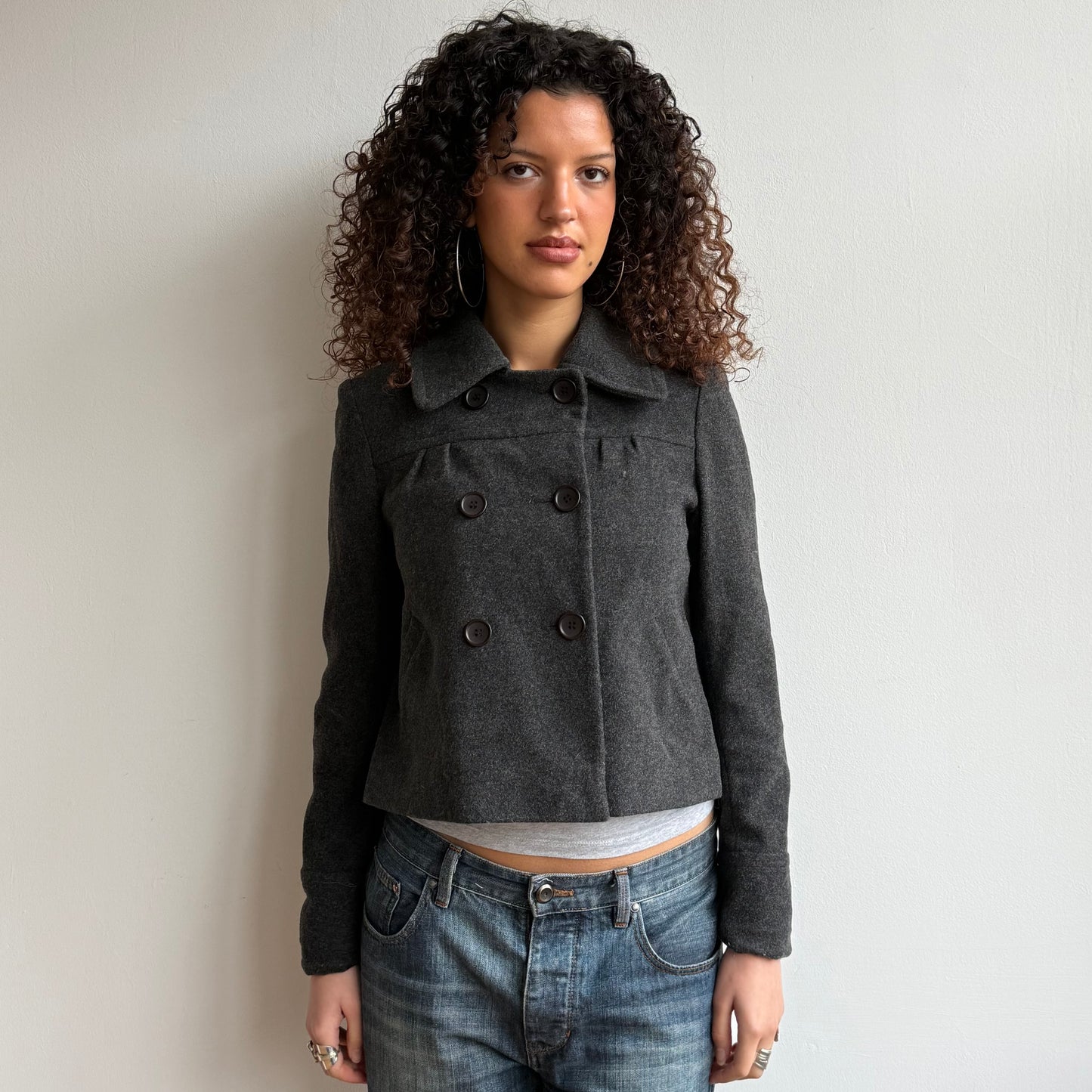 Charcoal double breasted peacoat - Size S