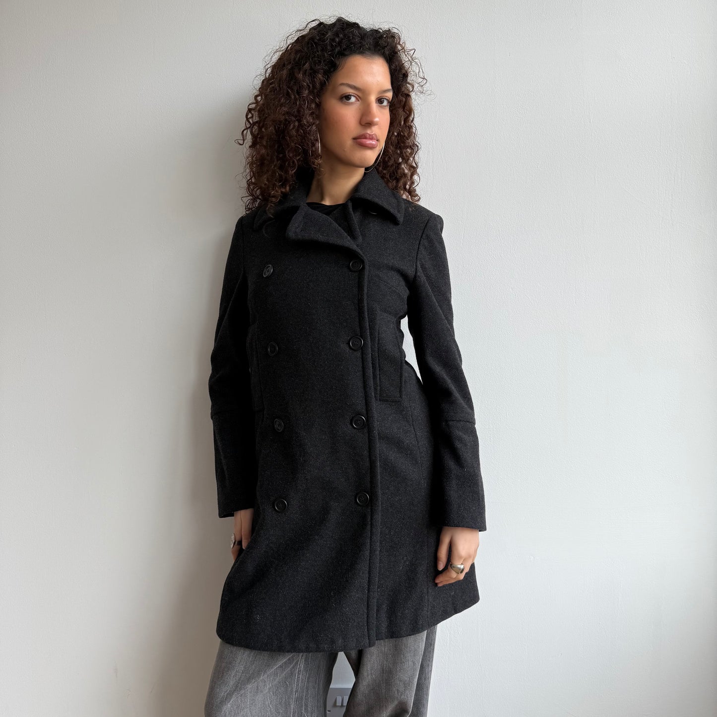 Grey wool double breasted peacoat - Size M