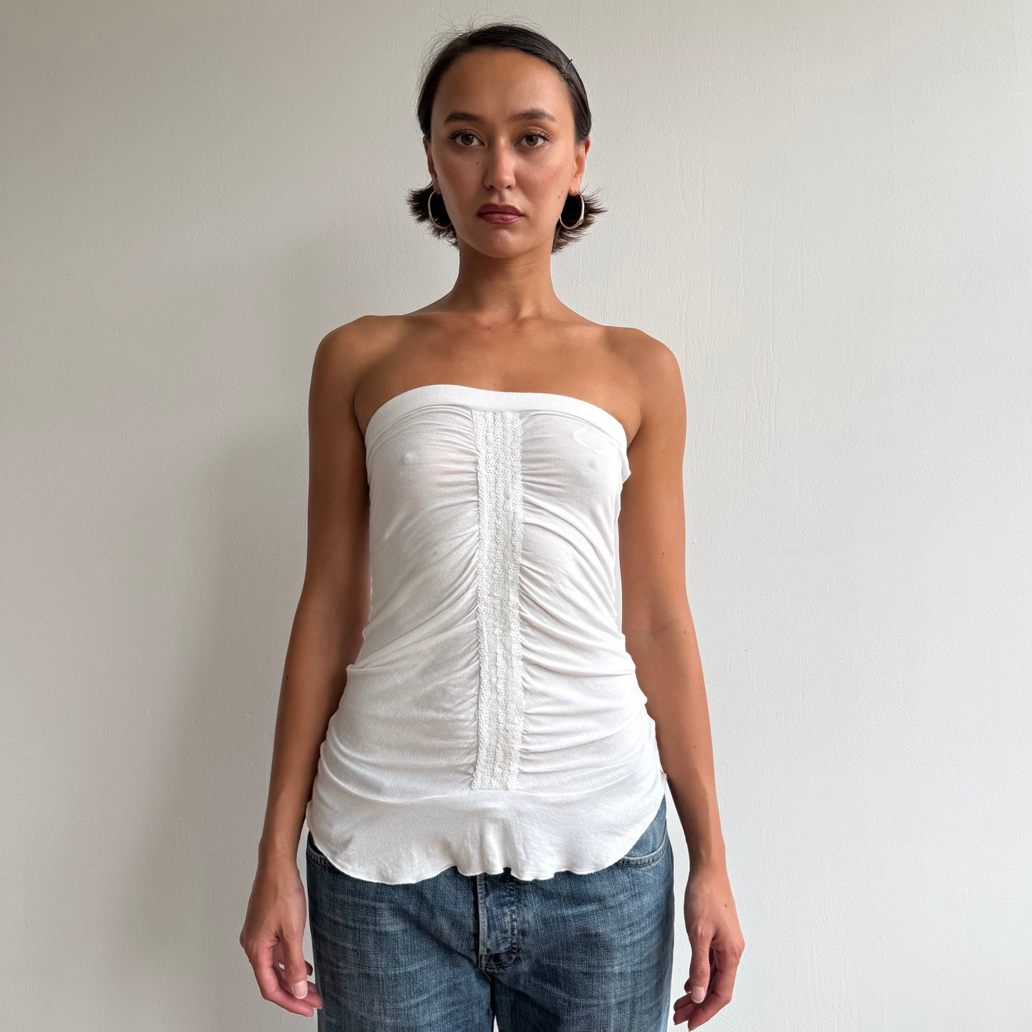White sequin bandeau top - Size S