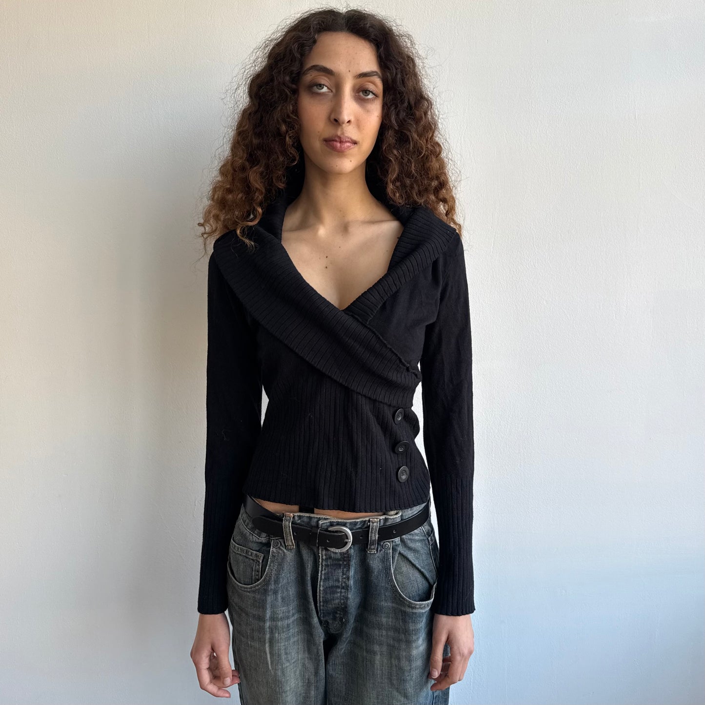Black wrap button jumper - Size S/M