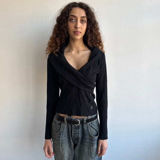 Black wrap button jumper - Size S/M