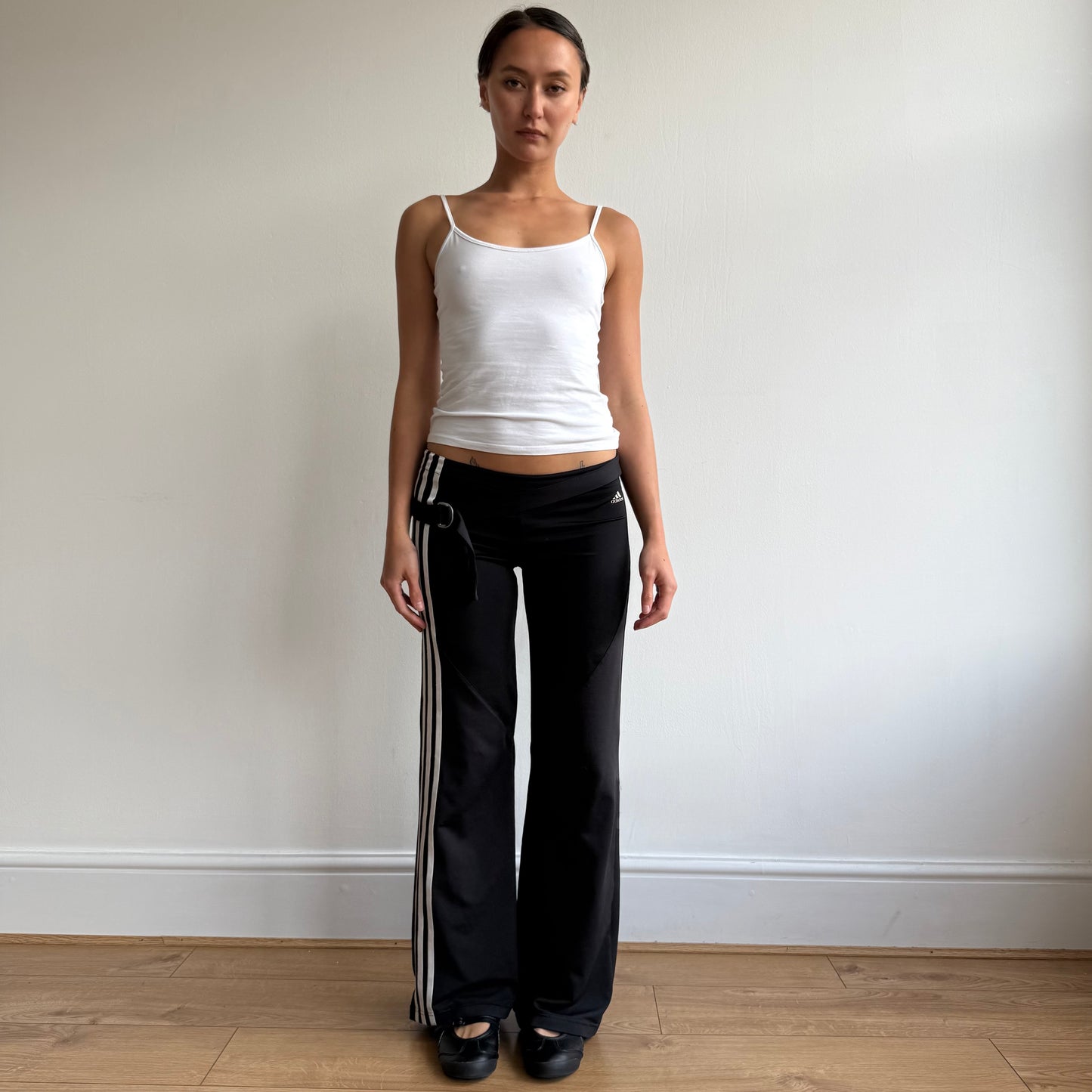 Black Adidas stripe flared yoga pants - Size S