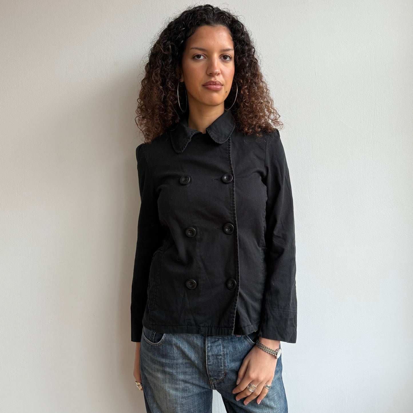 Black double breasted peacoat - Size M