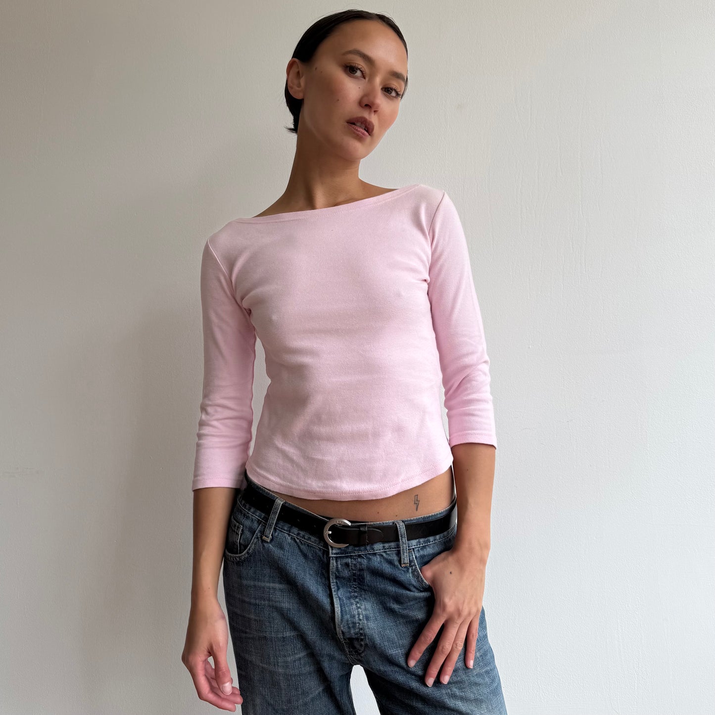 Pink 3/4 sleeve boatneck top - Size S