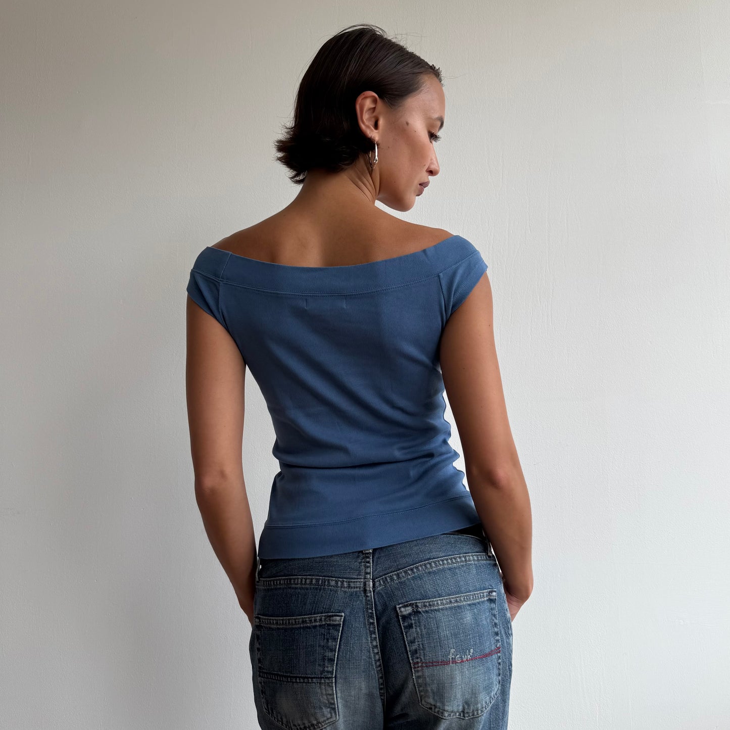 Blue Bardot baby tee - Size S/M