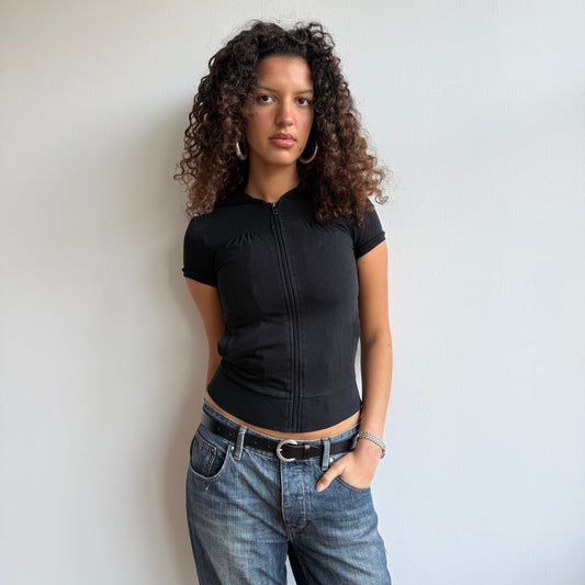 Black short sleeve zip hoodie - Size XS