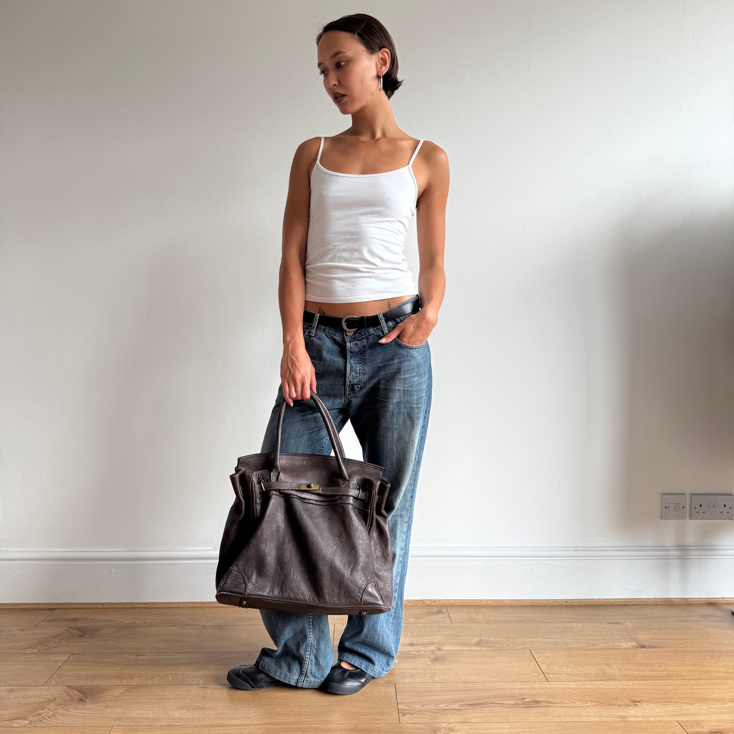 Brown leather ‘firkin’ bag - One Size
