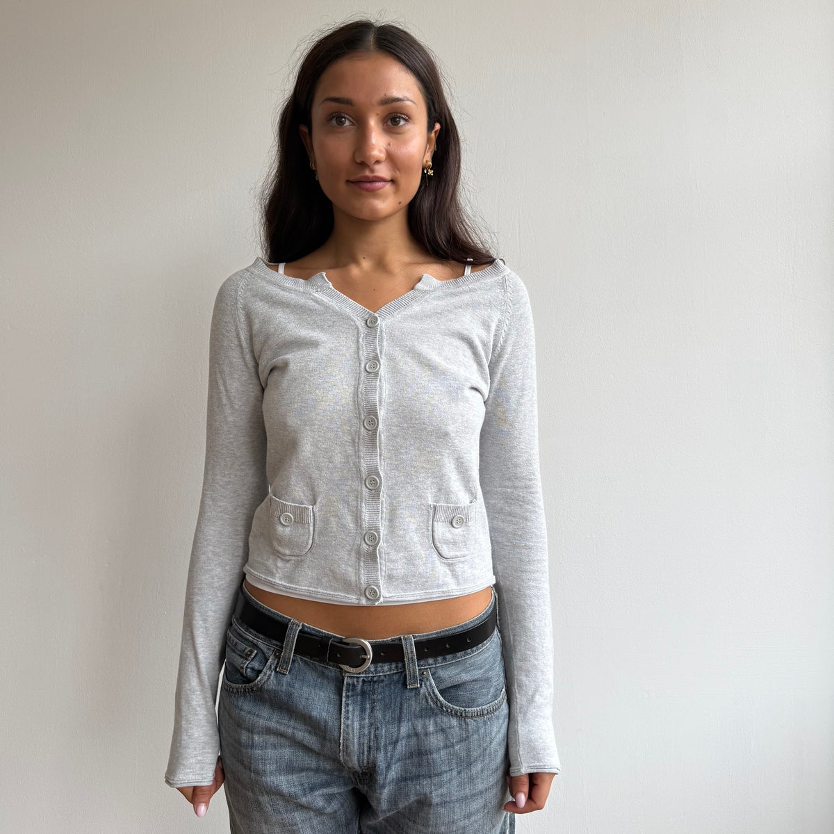 Grey button pocket cardi - Size S
