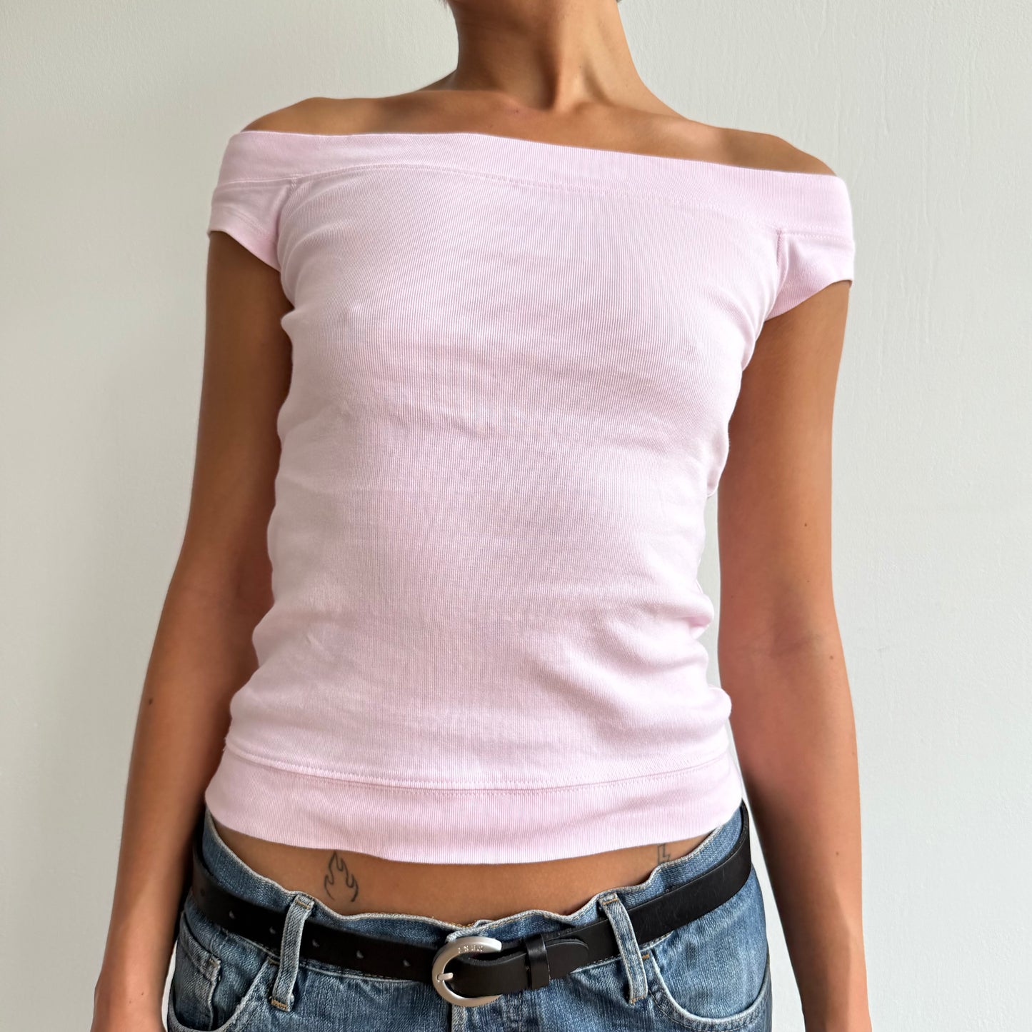 Baby pink Bardot baby tee - Size S/M