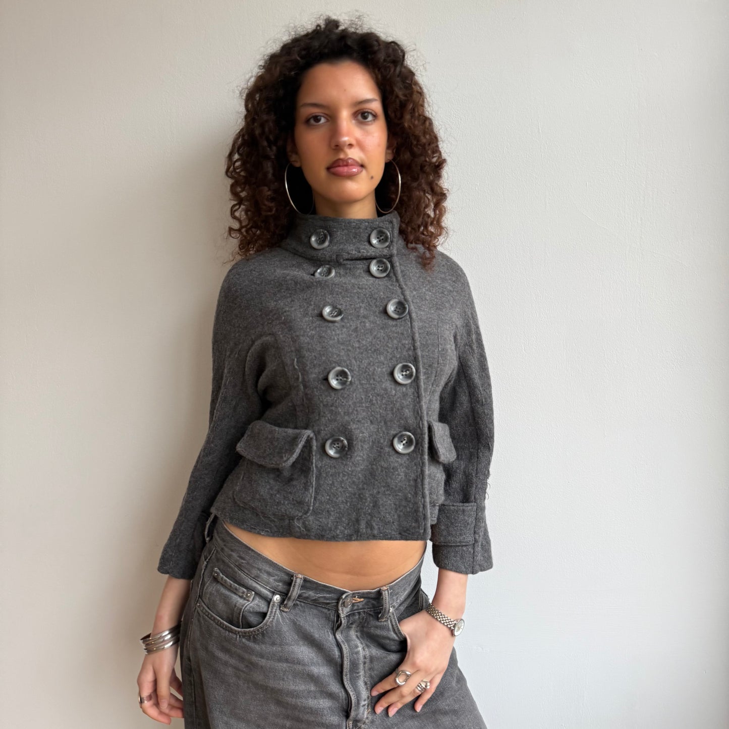 Grey wool pea jacket - Size S
