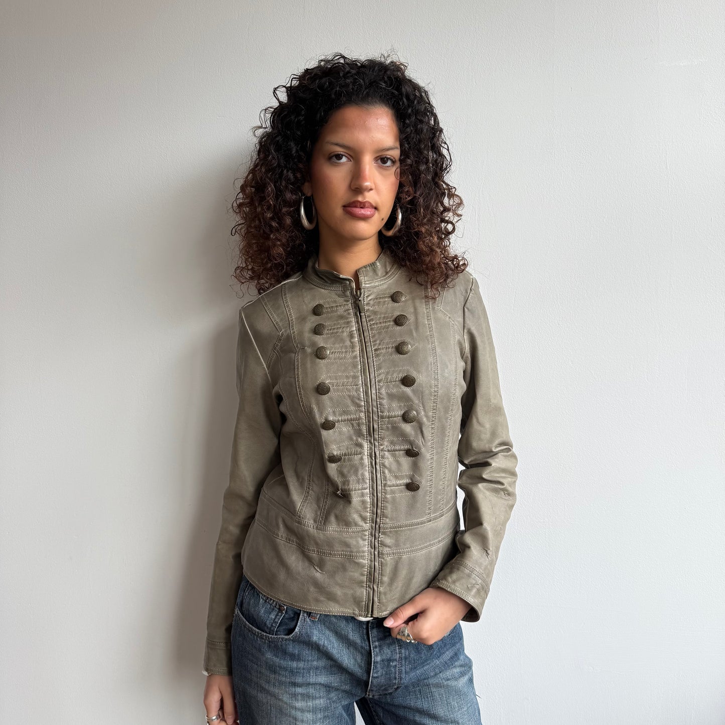 Khaki fur lined military jacket - Size M