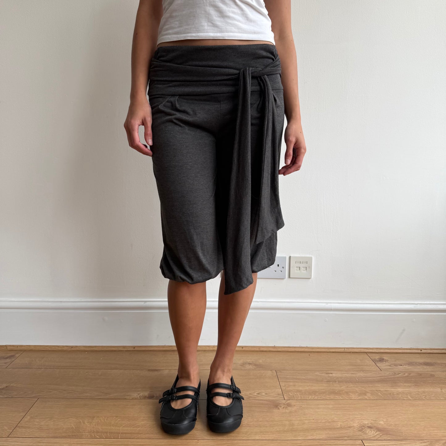 Charcoal tie waist bubble capris - Size S
