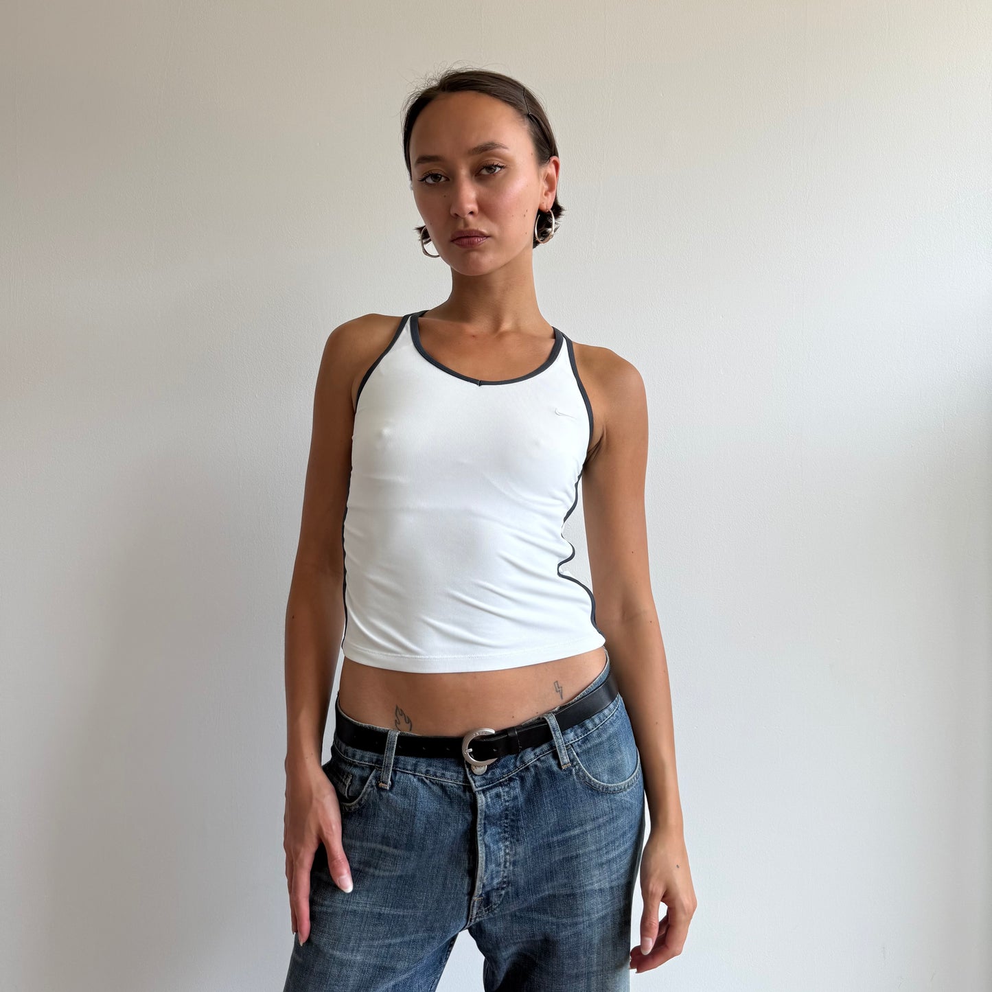 White Adidas v-neck top - Size S