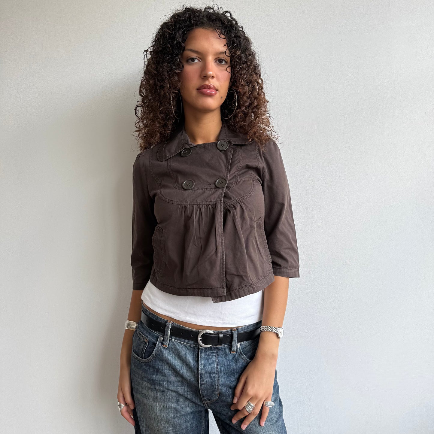 Brown button 3/4 swing jacket - Size XS