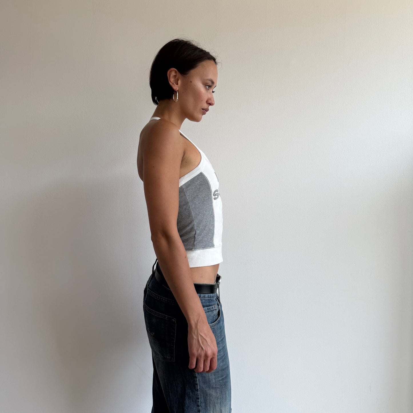 Grey + white sporty halter top - Size S
