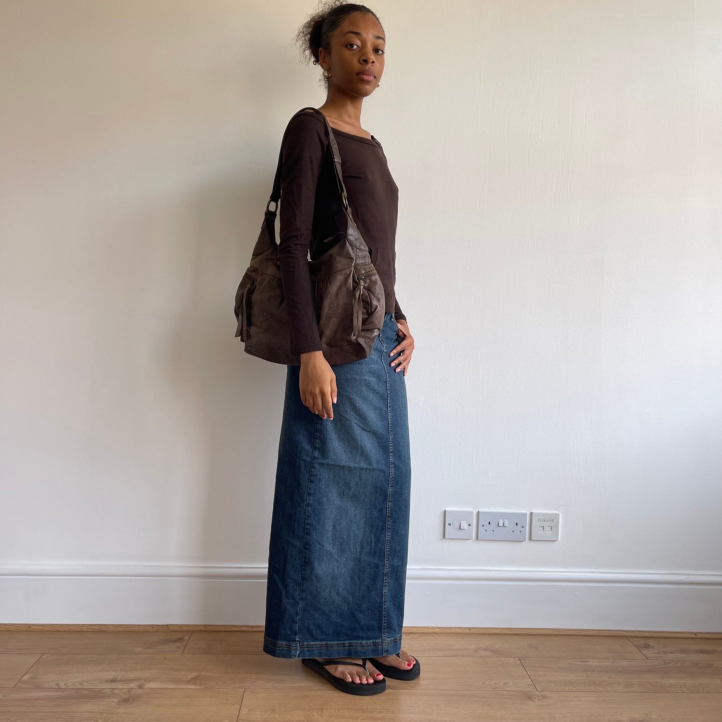 Brown leather slouchy bag