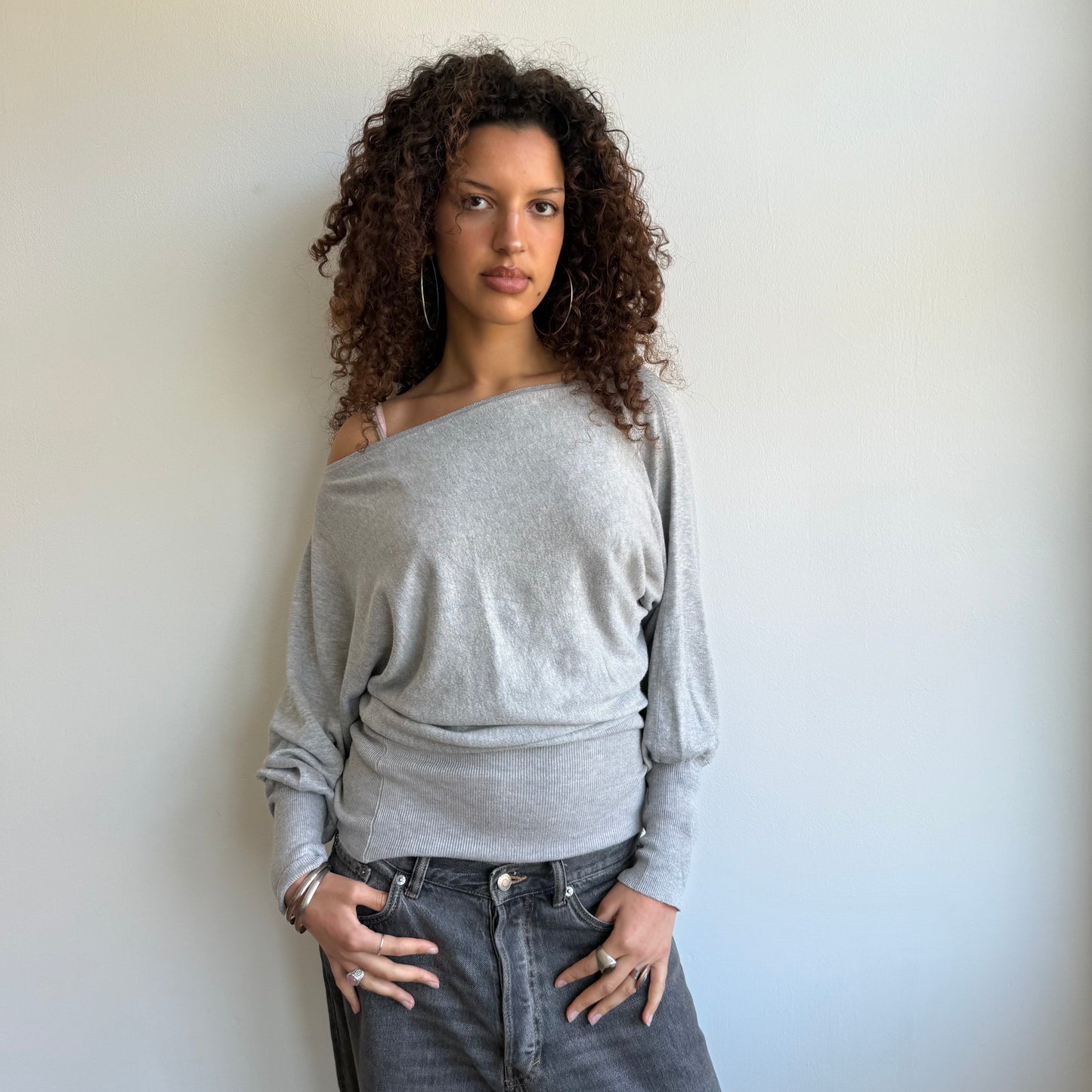 Light grey slouchy knit jumper - Size S/M
