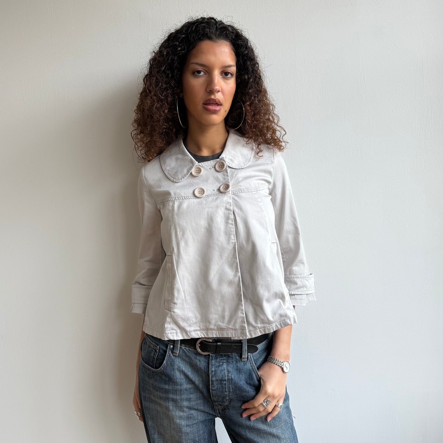 Light grey 3/4 sleeve swing peacoat - Size M