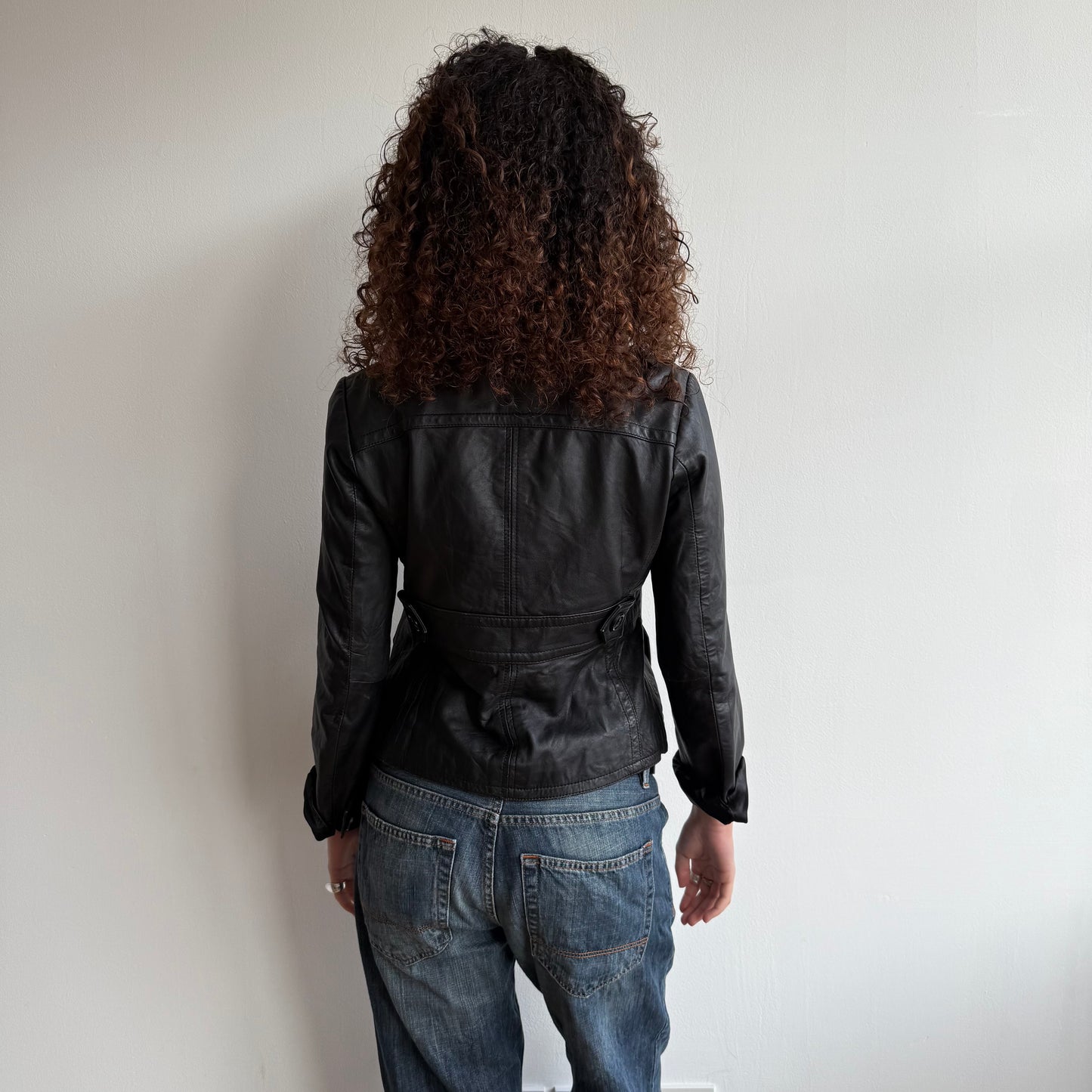 Black leather peacoat - Size M