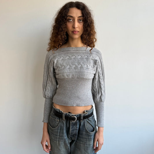Grey cable knit batwing knit - Size XS