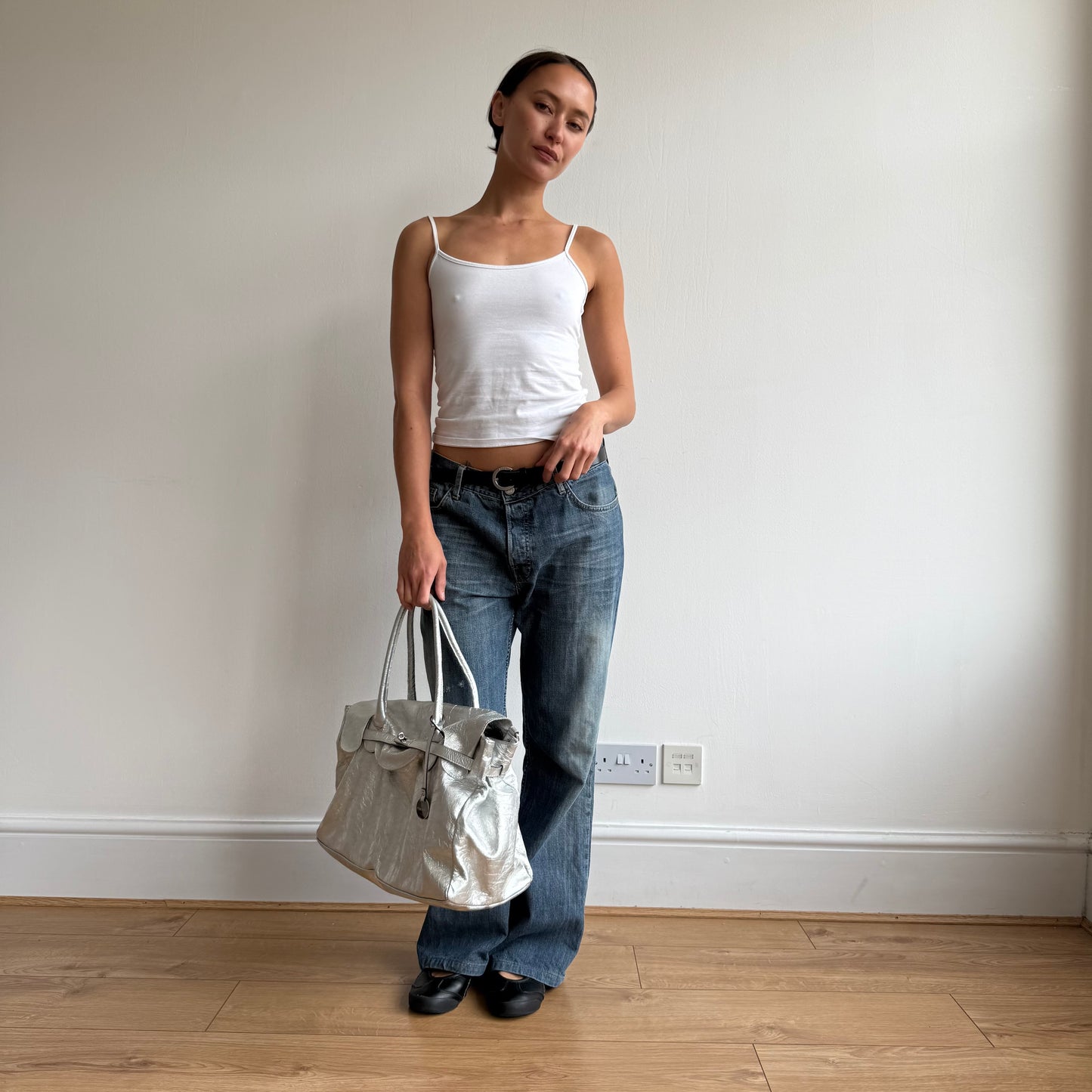 Silver leather ‘firkin’ bag - One Size