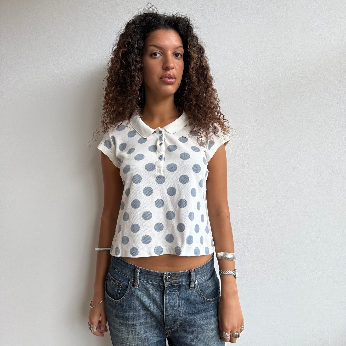 White polka dot Lacoste polo - Size M