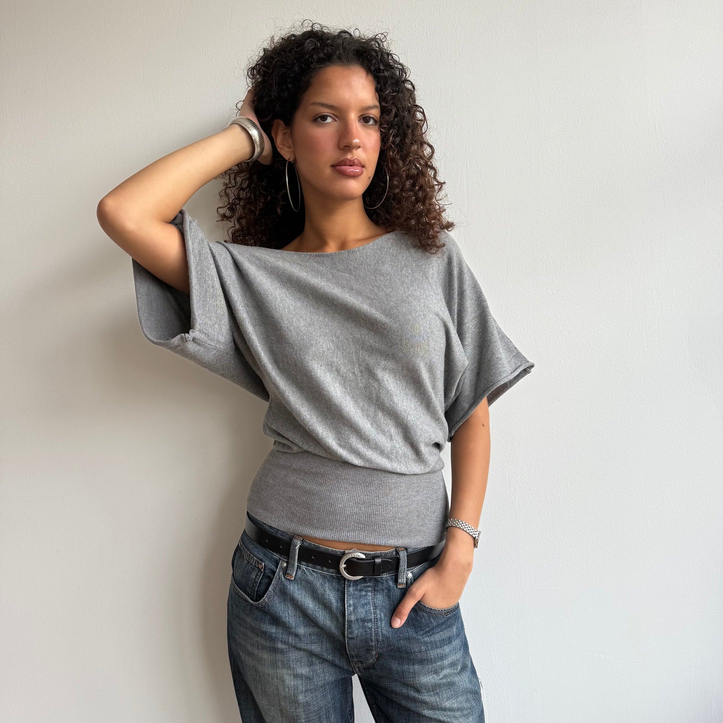 Dark short sleeve slouchy knit - Size S/M