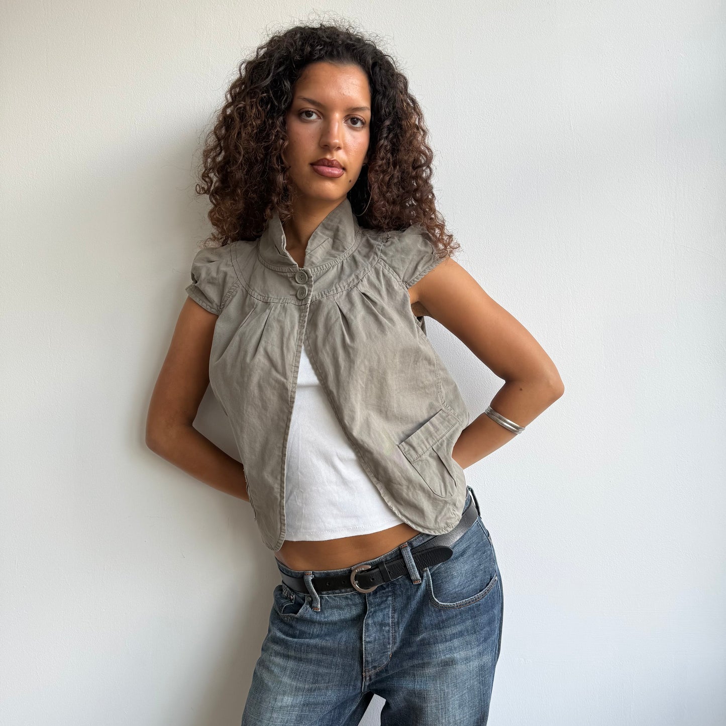 Khaki short sleeve peacoat - Size S