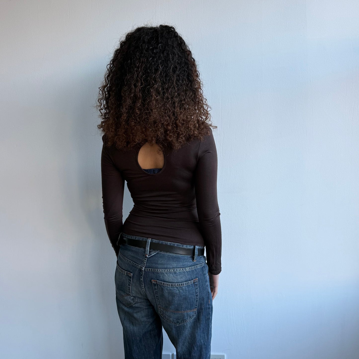 Brown keyhole wrap top - Size S