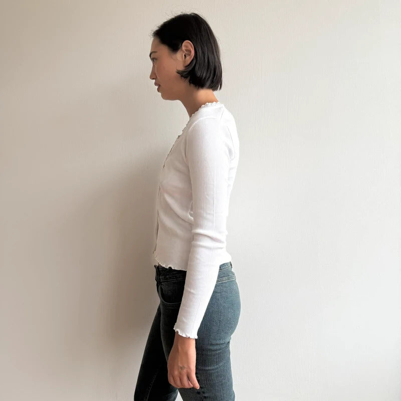 White ribbed trim cardigan - Size S-M