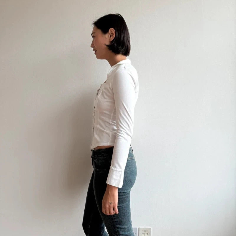 White asymmetric square neck shirt - Size S-M