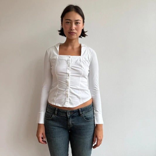 White asymmetric square neck shirt - Size S-M
