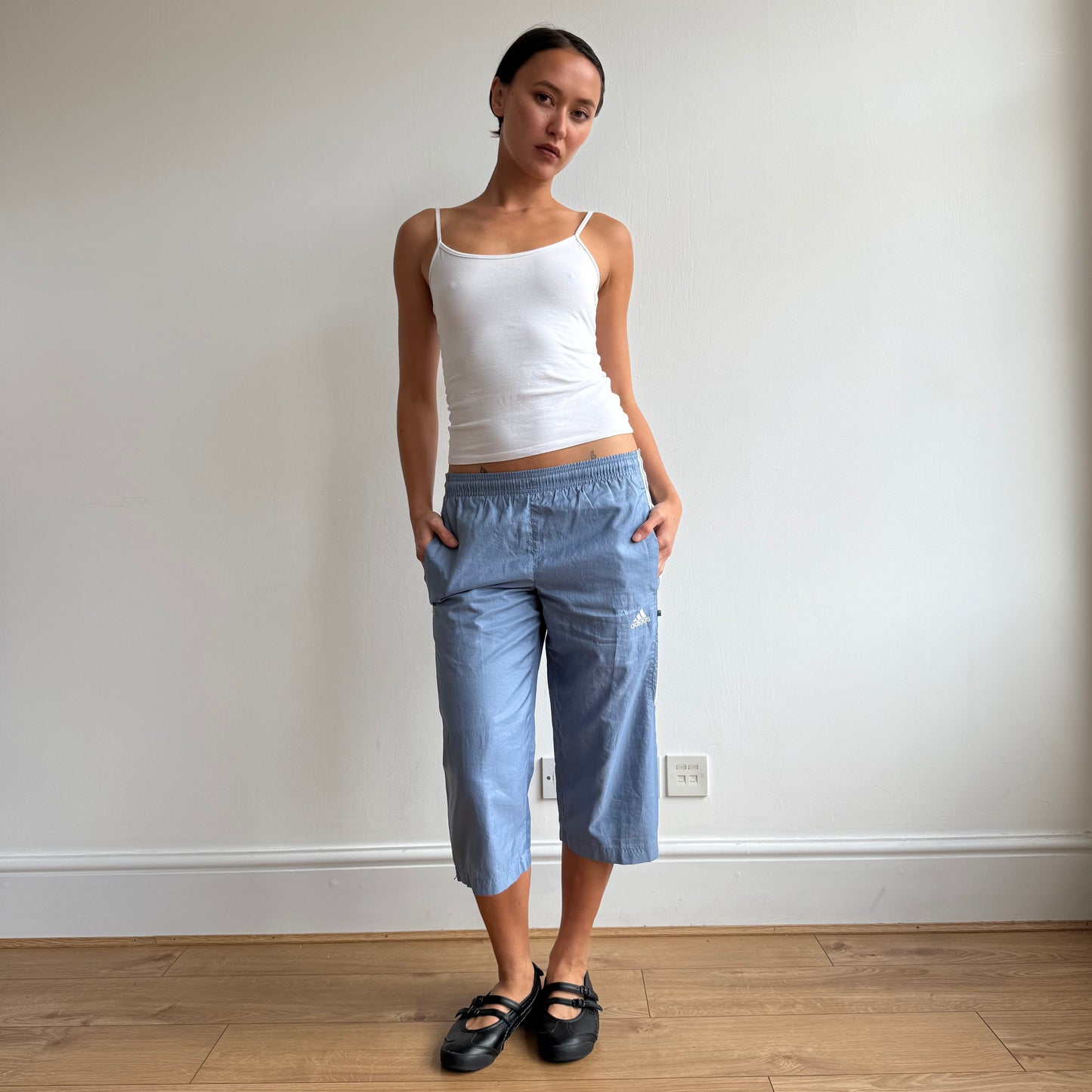 Blue Adidas grid cargo capris - Size S
