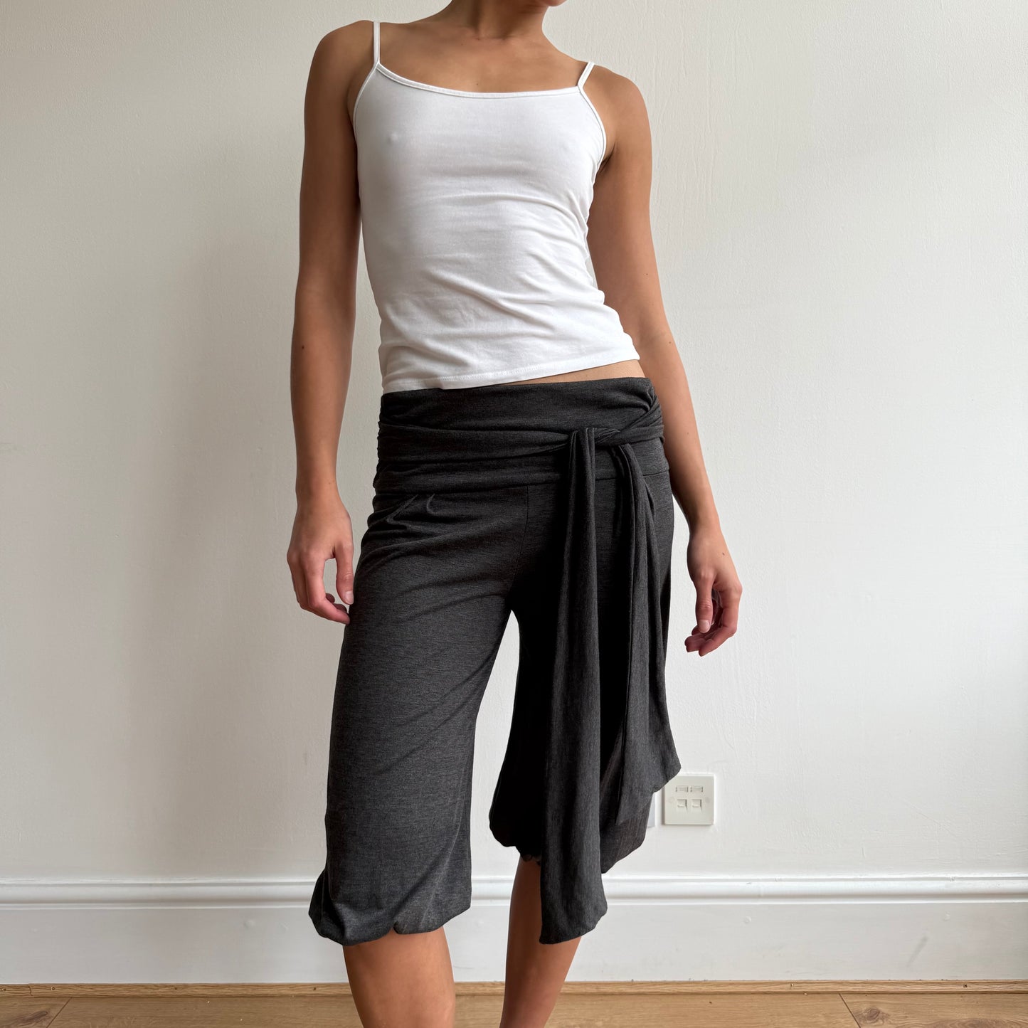 Charcoal tie waist bubble capris - Size S