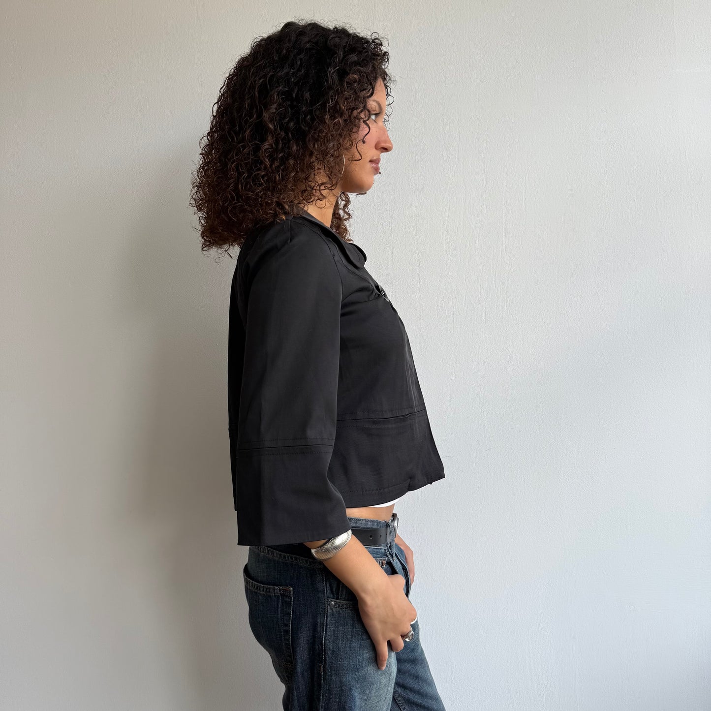 Black satin swing jacket - Size S