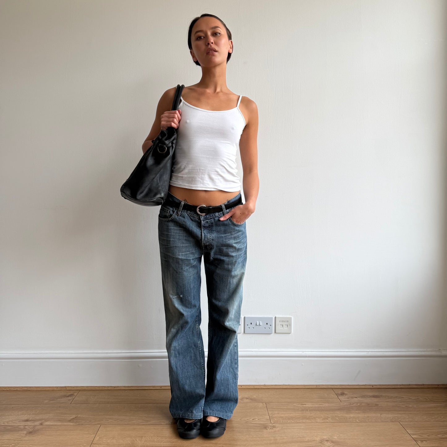 Black leather ‘firkin’ bag - One Size