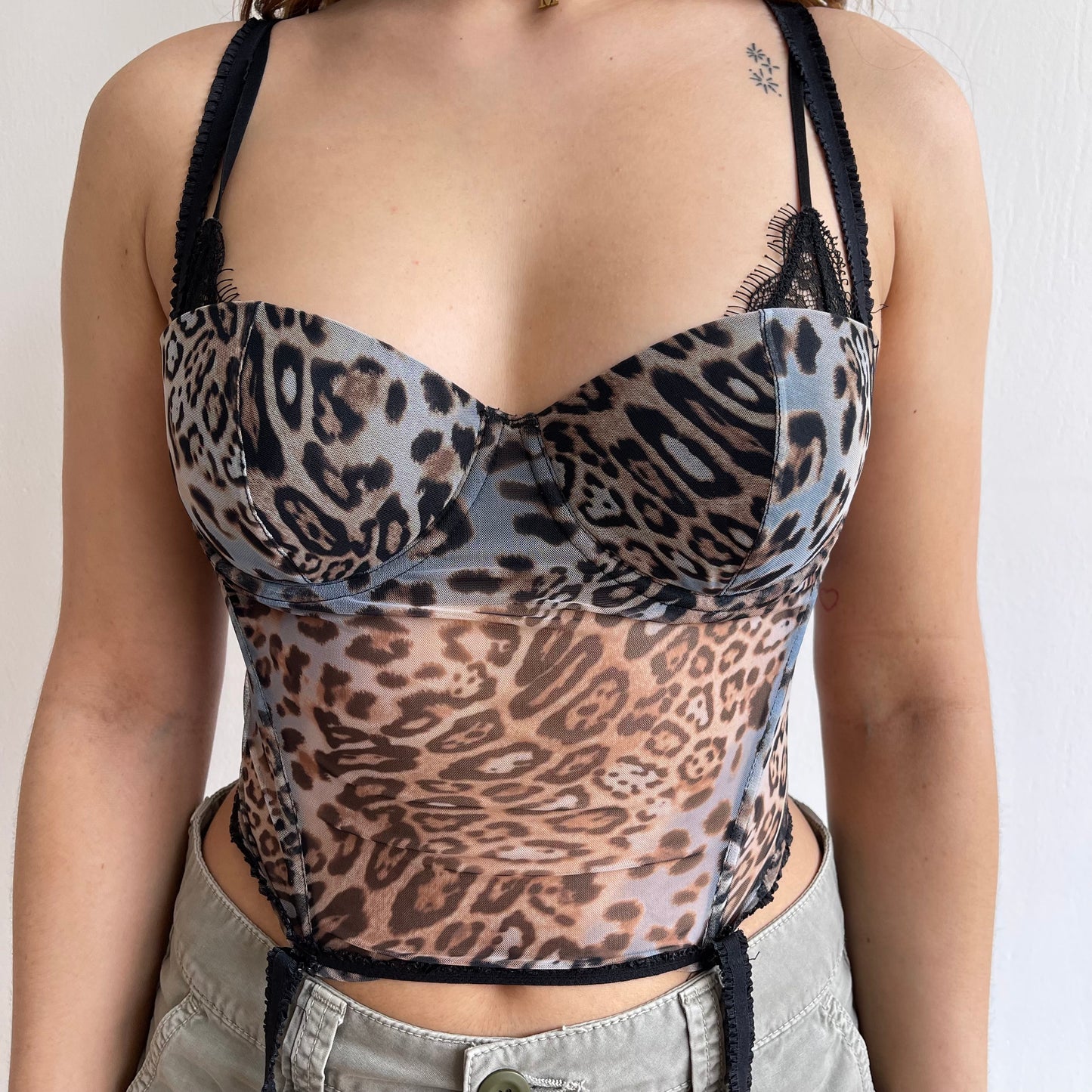 Blue leopard mesh corset - Size XS