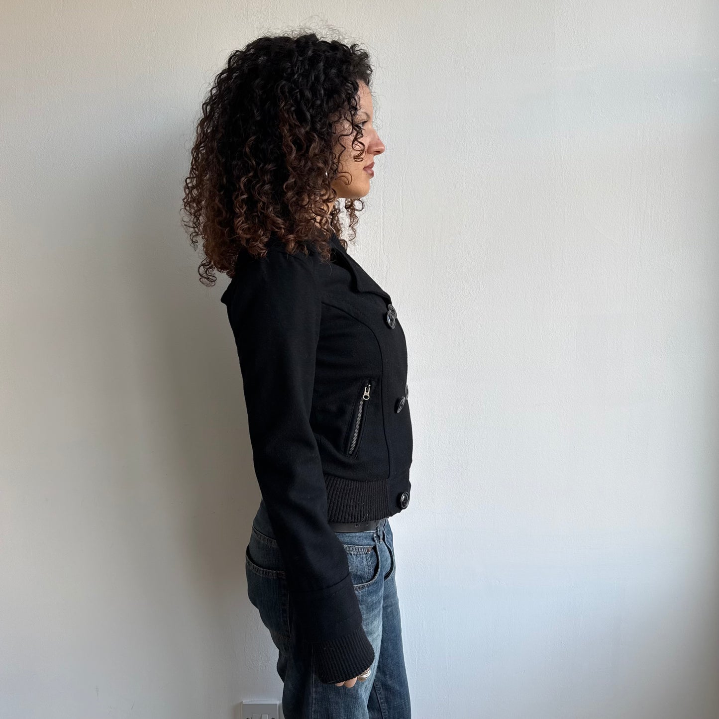 Black double breasted zip bomber - Size S