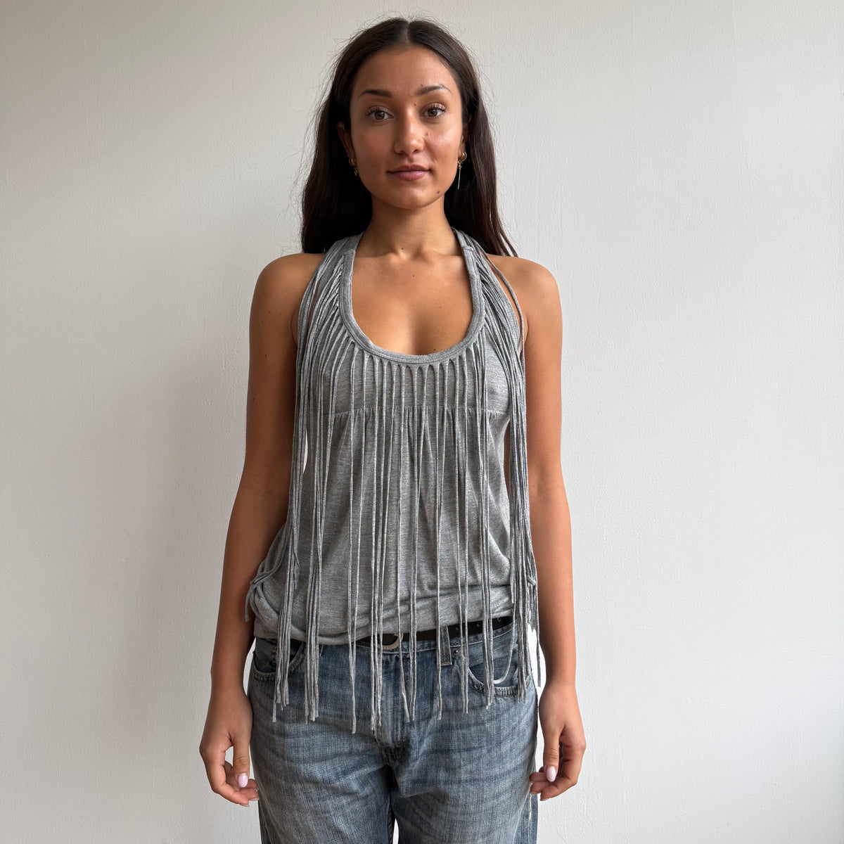 Grey fringe tank top - Size S-M