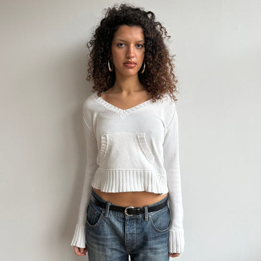 White hooded knit jumper - Size S