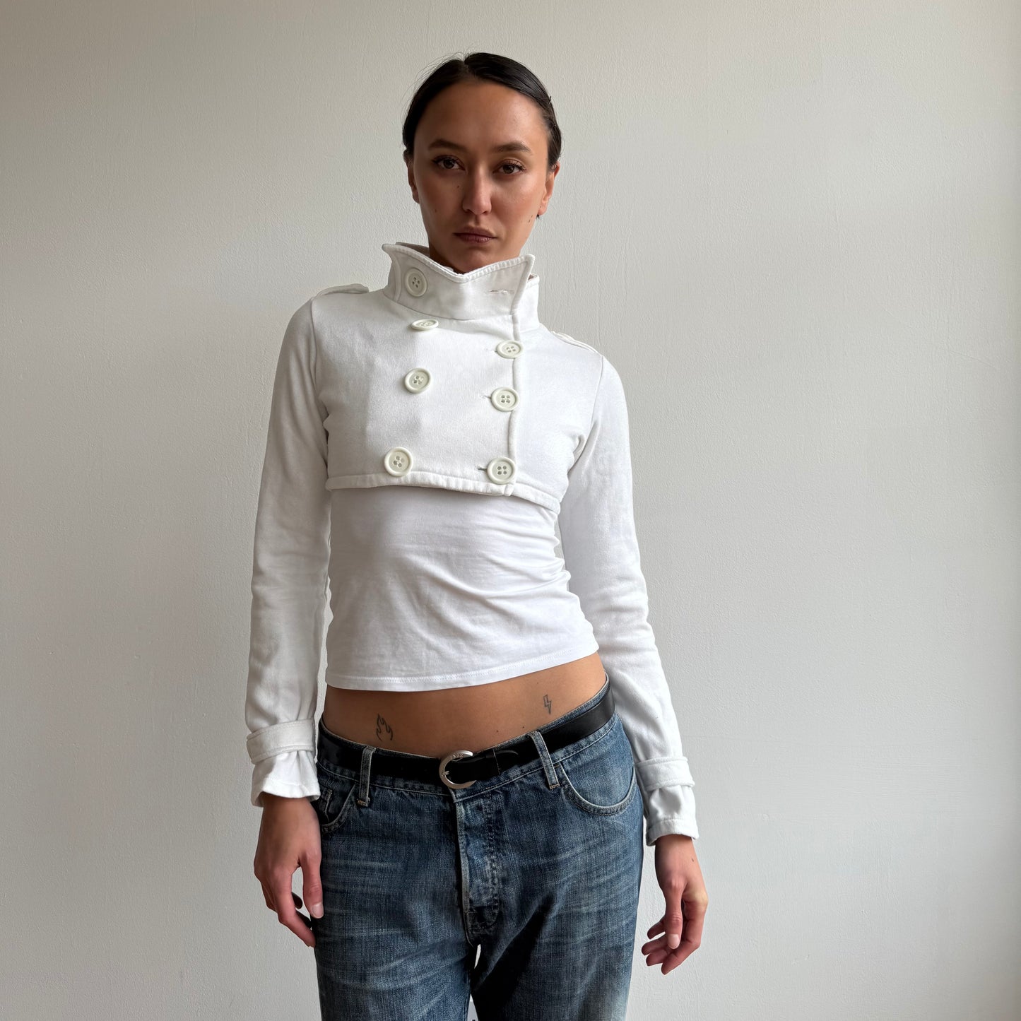 White cropped peacoat jumper - Size M