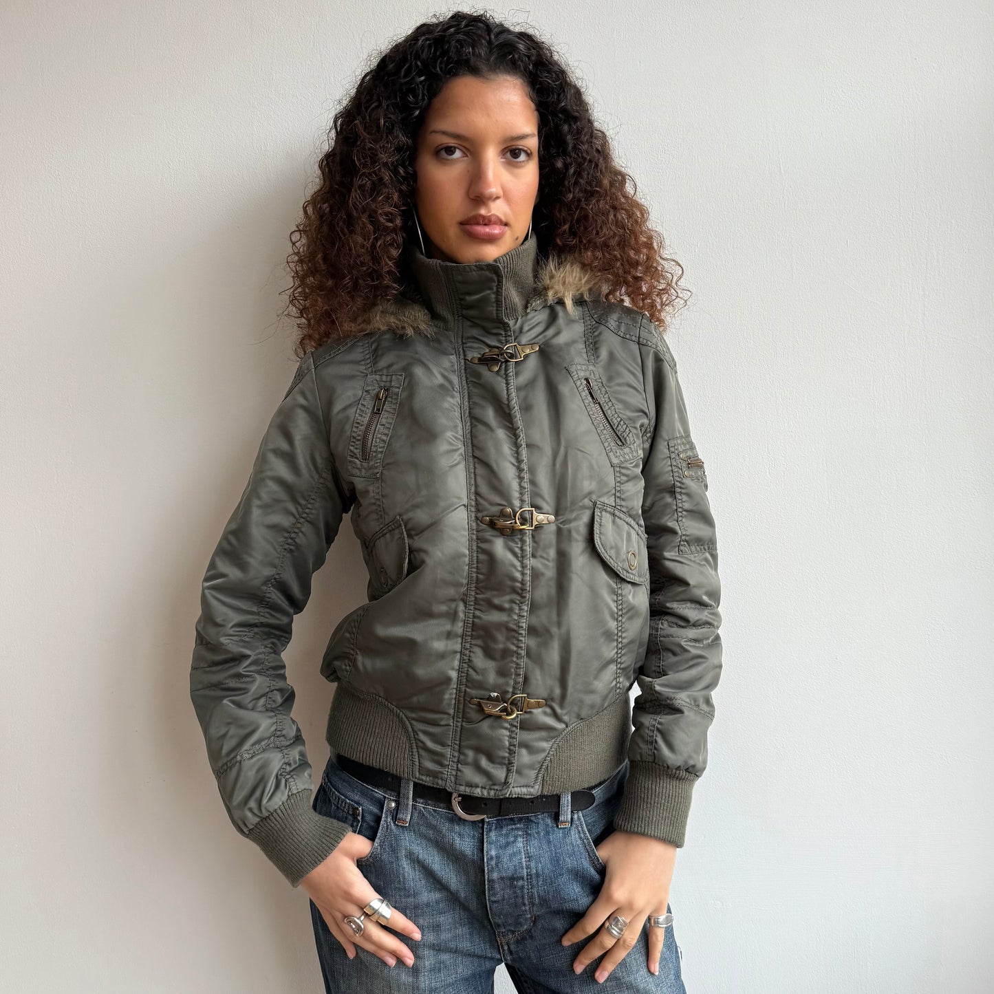 Khaki fireman’s clasp bomber - Size M