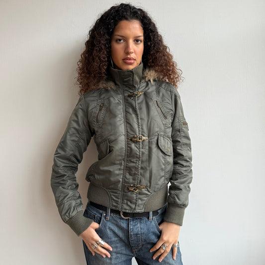 Khaki fireman’s clasp bomber - Size M
