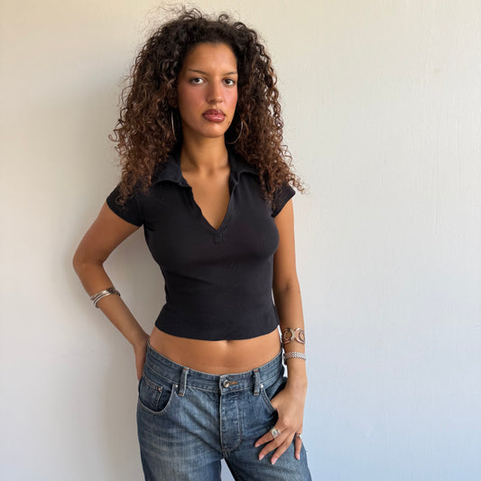 Black polo top - Size XS
