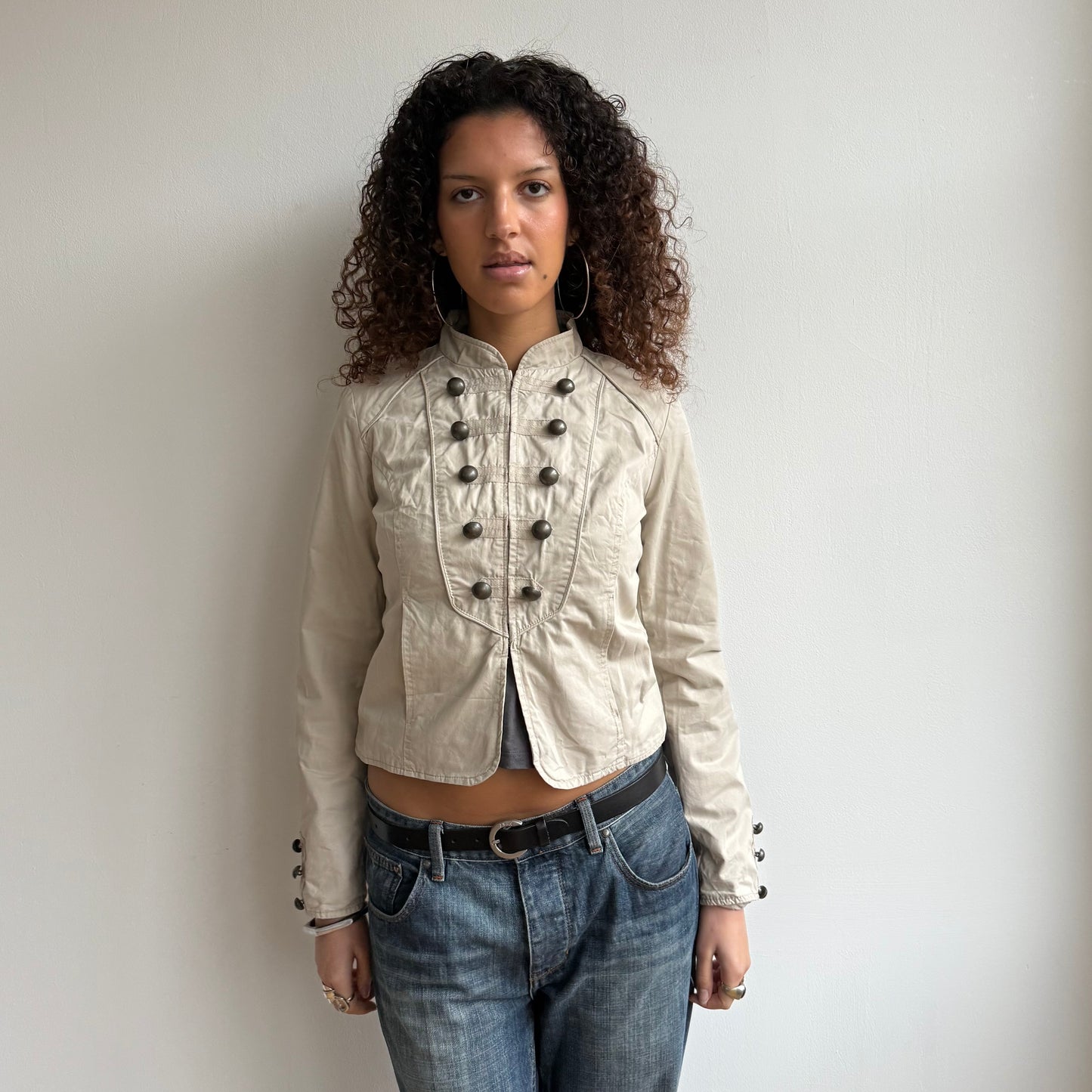 Cream hook eye military jacket - Size S