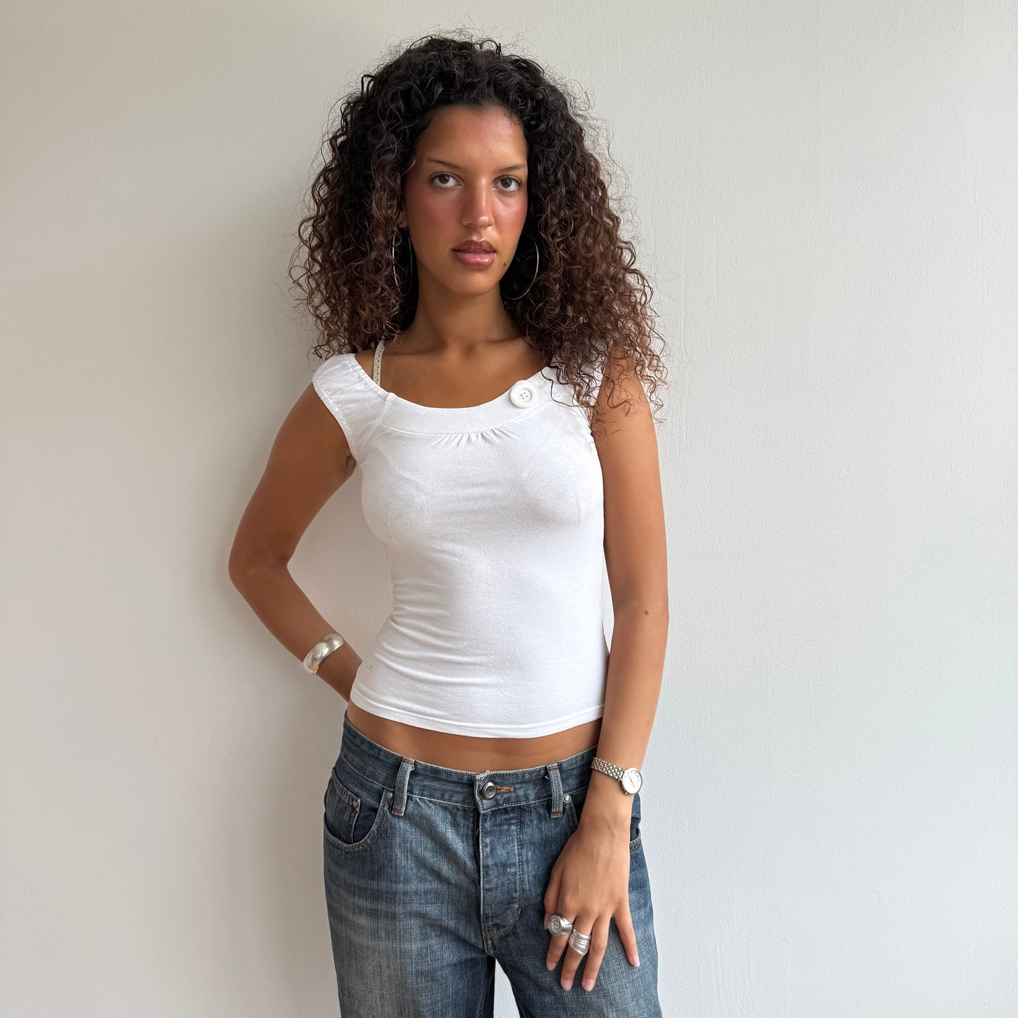 White button bardot top - Size S/M