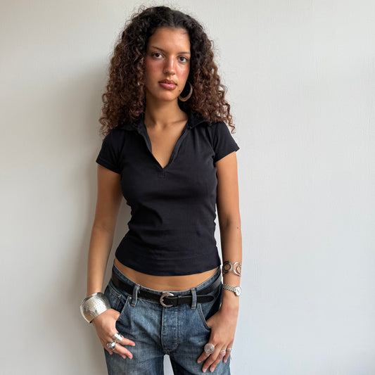 Black polo top - Size S