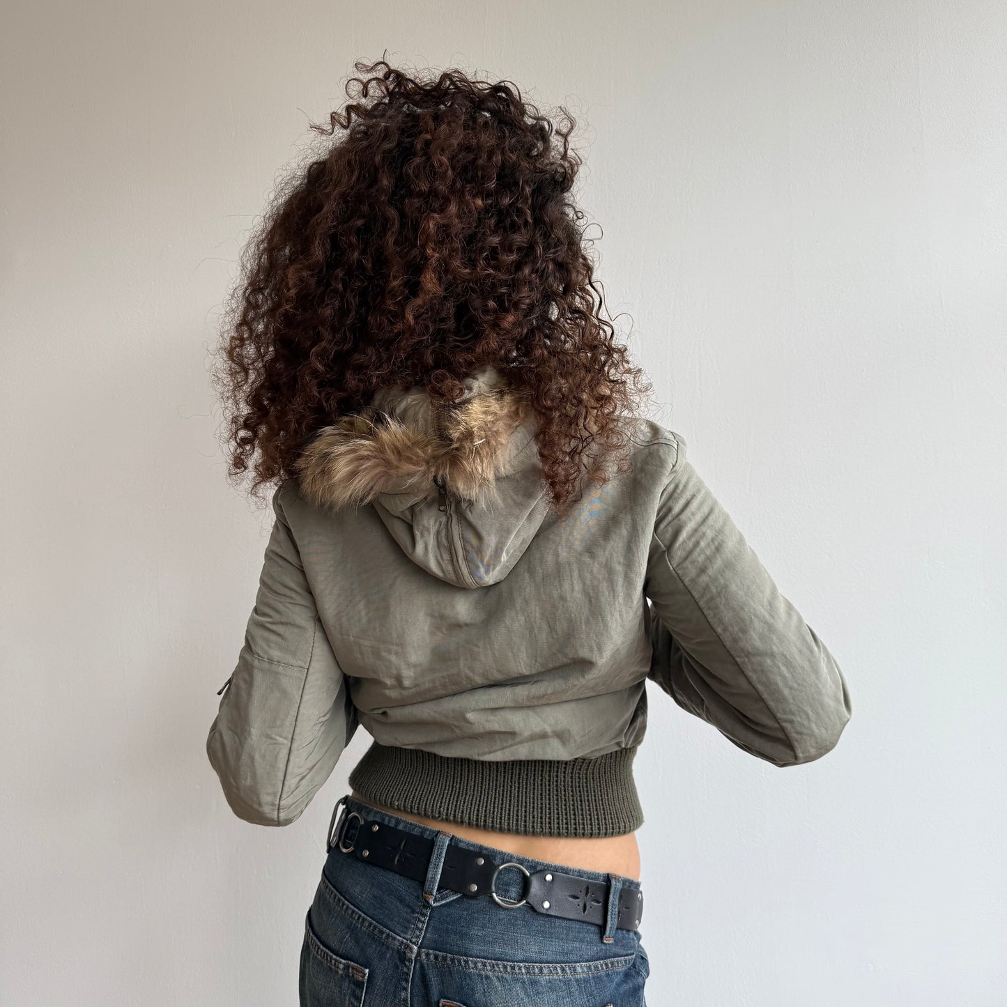 Khaki fur hood bomber - Size S