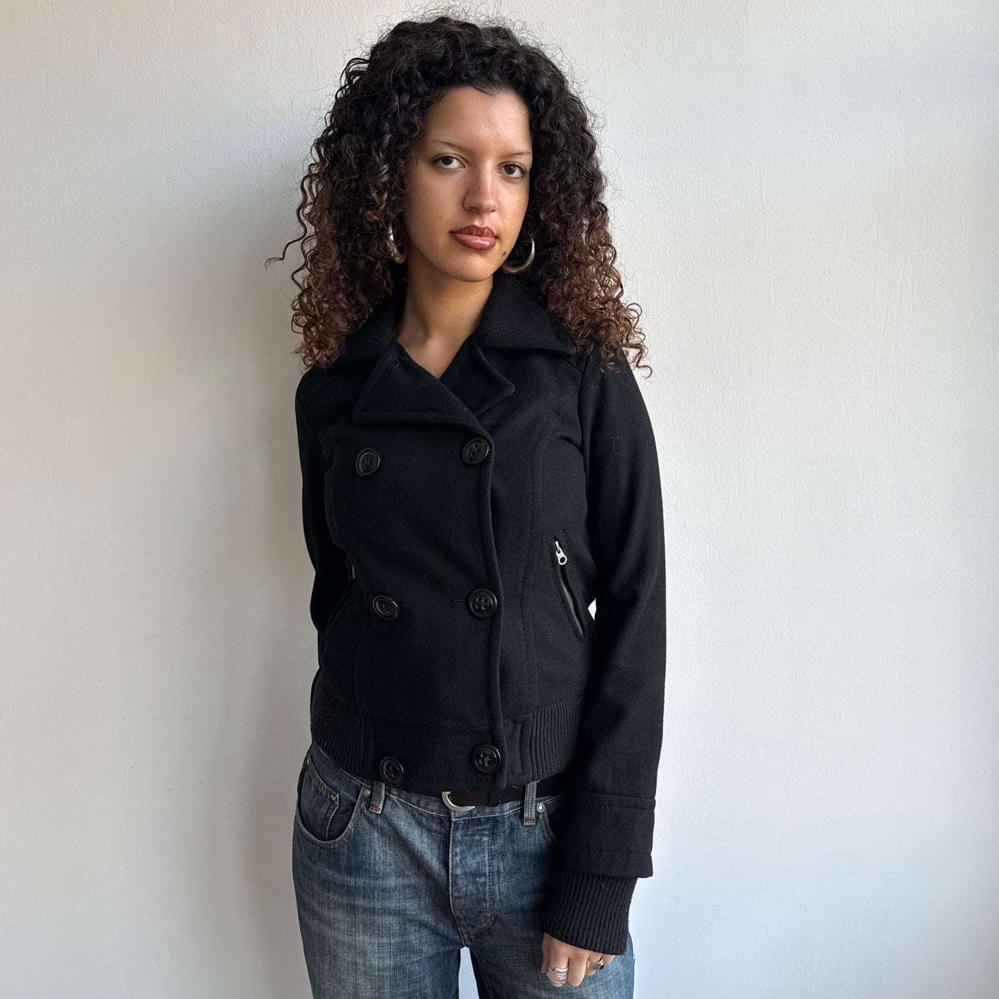 Black double breasted zip bomber - Size S
